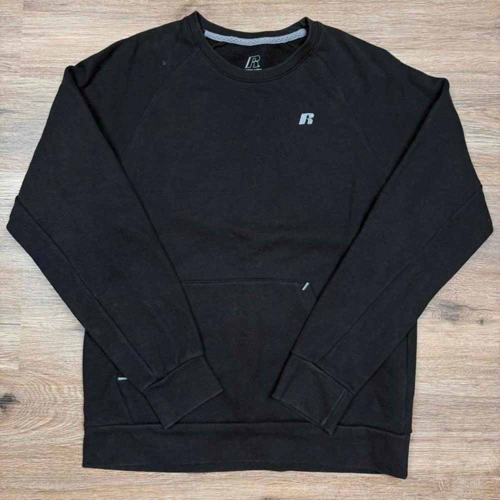 blank black russell athletic fleece lined crewneck sweatshirt